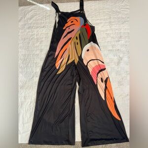 Black Wide-Leg Jumpsuit with Colorful Abstract Print